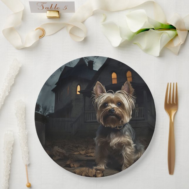 Yorkshire Terrier Halloween Scary  Paper Plates (Wedding)