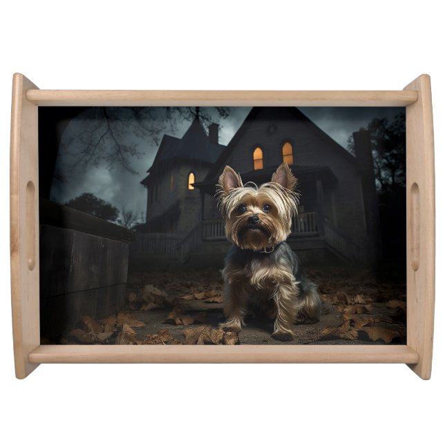Yorkshire Terrier Halloween Scary  Serving Tray (Front)