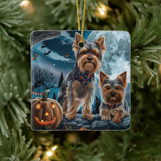 Yorkshire Terrier Halloween Spooky Ceramic Ornament (Tree)