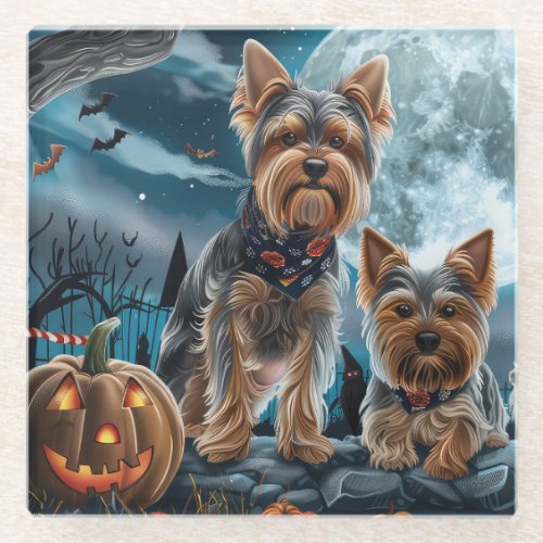 Yorkshire Terrier Halloween Spooky Glass Coaster