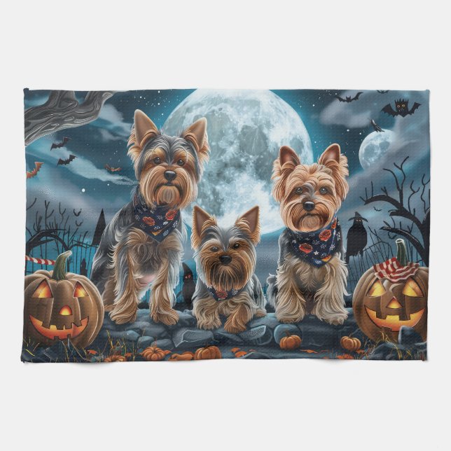 Yorkshire Terrier Halloween Spooky Kitchen Towel (Horizontal)