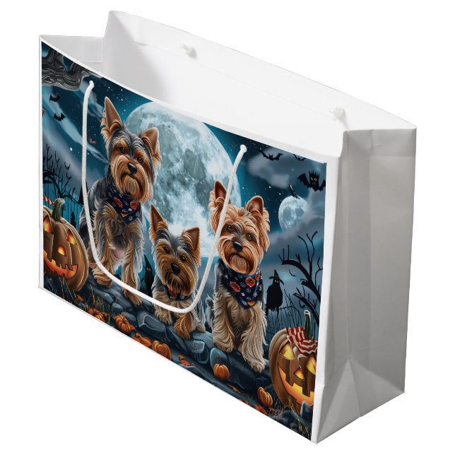 Yorkshire Terrier Halloween Spooky Large Gift Bag (Front Angled)
