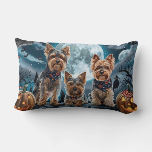 Yorkshire Terrier Halloween Spooky Lumbar Pillow