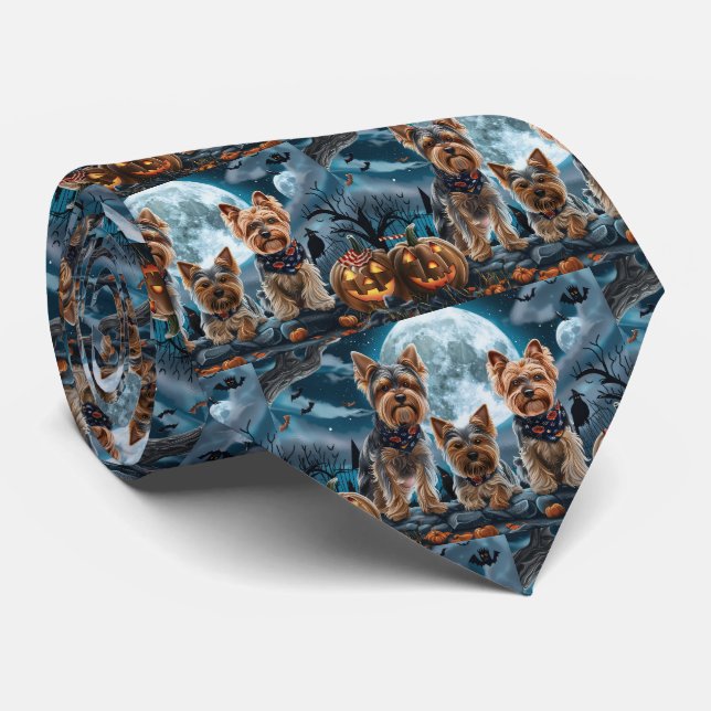 Yorkshire Terrier Halloween Spooky Neck Tie (Rolled)