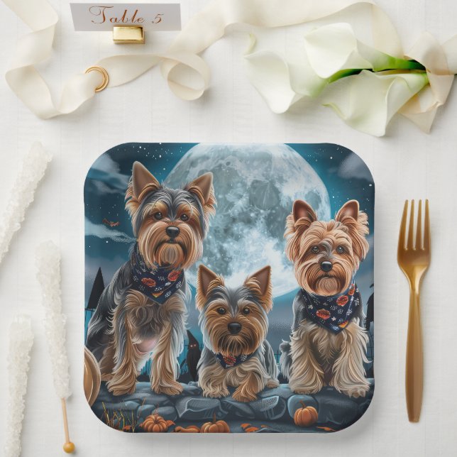Yorkshire Terrier Halloween Spooky Paper Plates (Wedding)