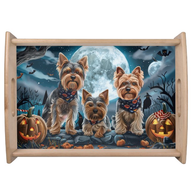 Yorkshire Terrier Halloween Spooky Serving Tray (Front)