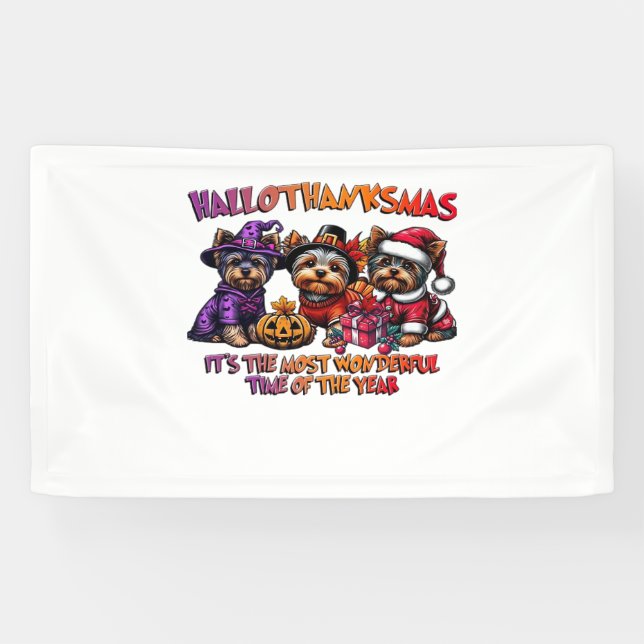Yorkshire Terrier Halloween Thanksgiving Christmas Banner (Horizontal)