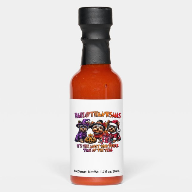 Yorkshire Terrier Halloween Thanksgiving Christmas Hot Sauces (Front)