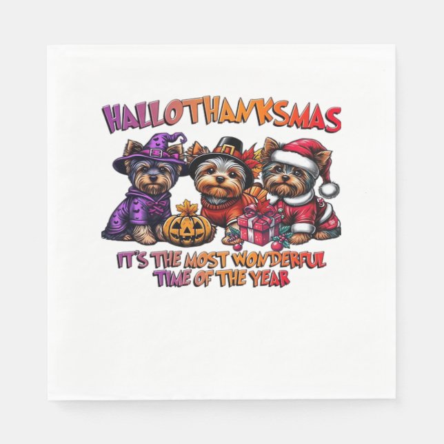 Yorkshire Terrier Halloween Thanksgiving Christmas Napkins (Front)