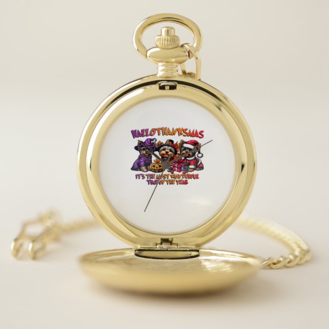 Yorkshire Terrier Halloween Thanksgiving Christmas Pocket Watch (Inside)