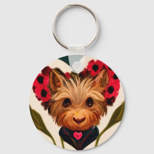 Yorkshire Terrier Hearts and Flowers Keychain