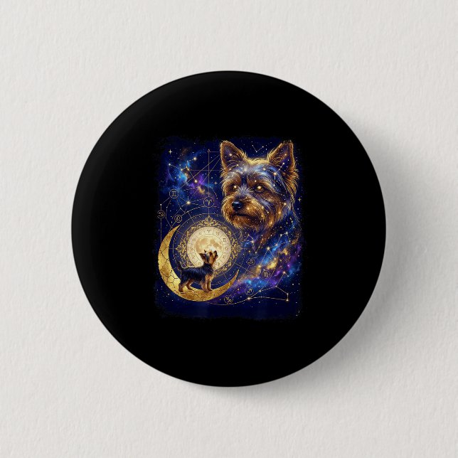 Yorkshire terrier howling to the moon meme 90s button (Front)