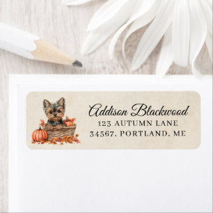 Yorkshire Terrier in a Basket of Pumpkins Label