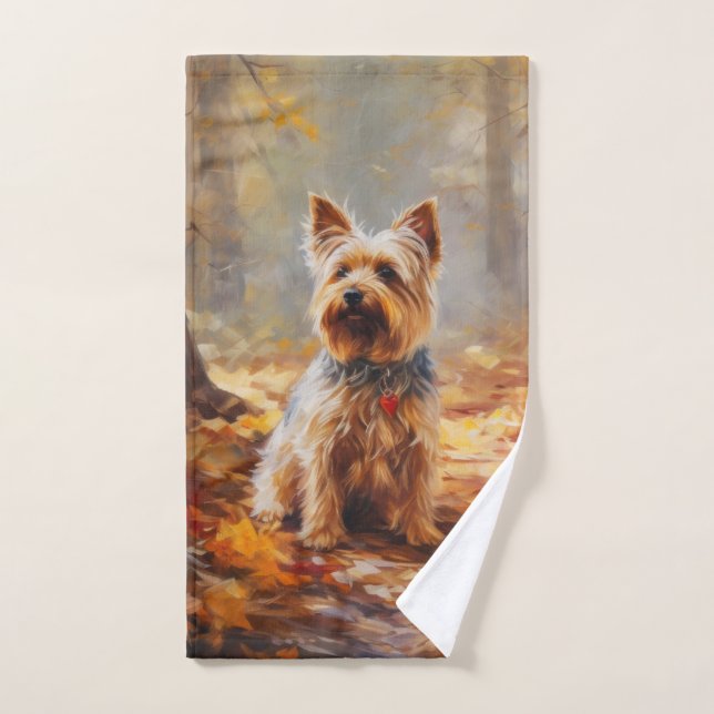 Yorkshire Terrier in Autumn Leaves Fall Inspire  Bath Towel Set (Hand Towel)