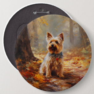 Yorkshire Terrier in Autumn Leaves Fall Inspire Button