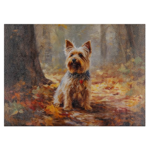 Yorkshire Terrier in Autumn Leaves Fall Inspire  Cutting Board (Front)
