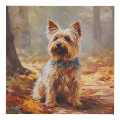 Yorkshire Terrier in Autumn Leaves Fall Inspire  Faux Canvas Print