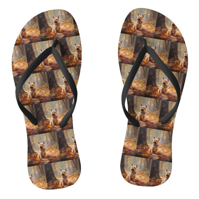Yorkshire Terrier in Autumn Leaves Fall Inspire  Flip Flops (Footbed)