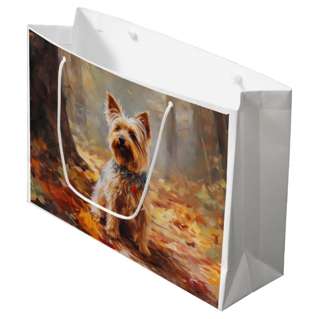 Yorkshire Terrier in Autumn Leaves Fall Inspire  Large Gift Bag (Front Angled)