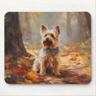 Yorkshire Terrier in Autumn Leaves Fall Inspire  Mouse Pad
