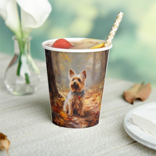 Yorkshire Terrier in Autumn Leaves Fall Inspire  Paper Cups