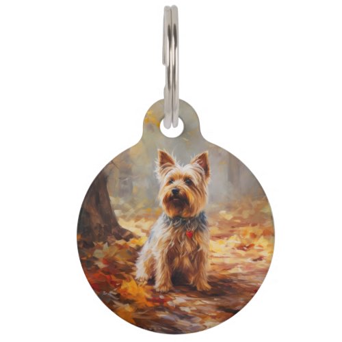 Yorkshire Terrier in Autumn Leaves Fall Inspire  Pet ID Tag