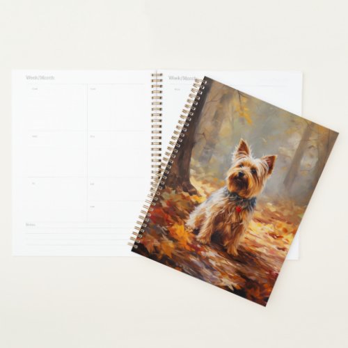 Yorkshire Terrier in Autumn Leaves Fall Inspire  Planner