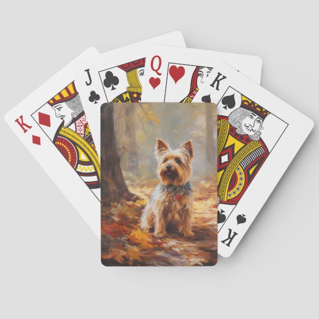 Yorkshire Terrier in Autumn Leaves Fall Inspire  Poker Cards (Back)