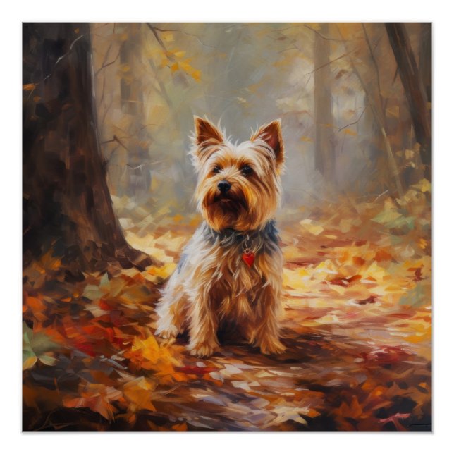 Yorkshire Terrier in Autumn Leaves Fall Inspire  Poster (Front)