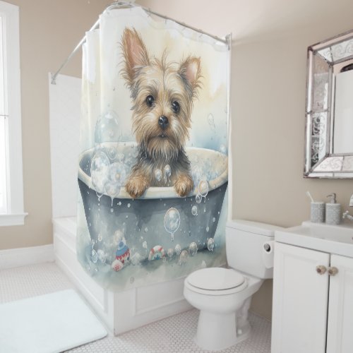Yorkshire Terrier In Bathtub Watercolor Dog Art Shower Curtain