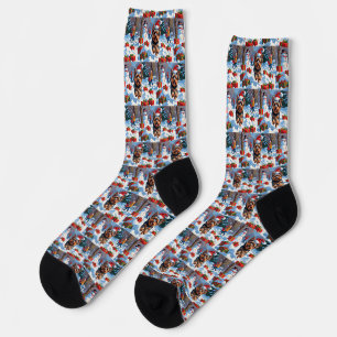 Yorkshire Terrier in Snow with Christmas Hat Socks