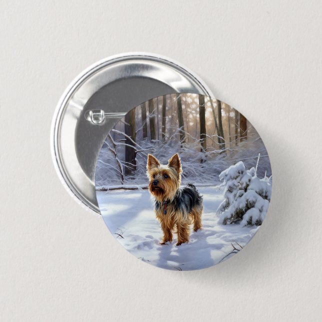 Yorkshire Terrier Let It Snow Christmas Button (Front & Back)