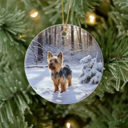 Yorkshire Terrier Let It Snow Christmas Ceramic Ornament