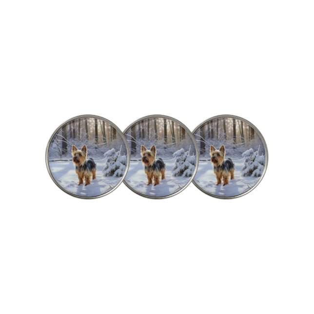 Yorkshire Terrier Let It Snow Christmas Golf Ball Marker (3 Up)