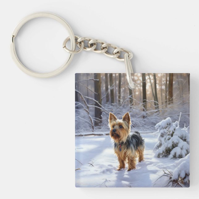 Yorkshire Terrier Let It Snow Christmas Keychain (Front)