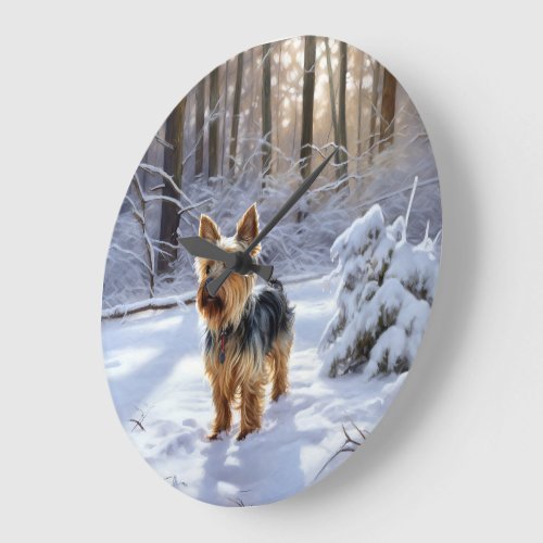 Yorkshire Terrier Let It Snow Christmas Large Clock