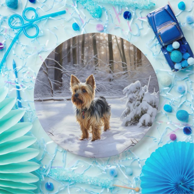 Yorkshire Terrier Let It Snow Christmas Paper Plates (Party)
