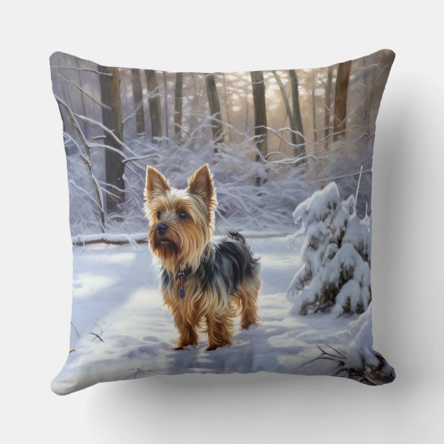Yorkshire Terrier Let It Snow Christmas Throw Pillow (Back)
