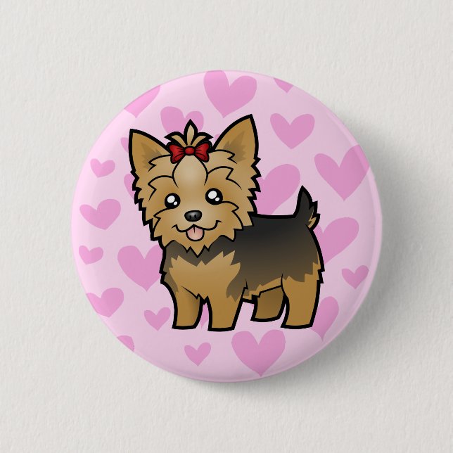 Yorkshire Terrier Love (short hair with bow) Button (Front)