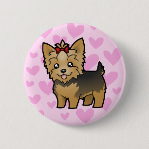 Yorkshire Terrier Love (short hair with bow) Button