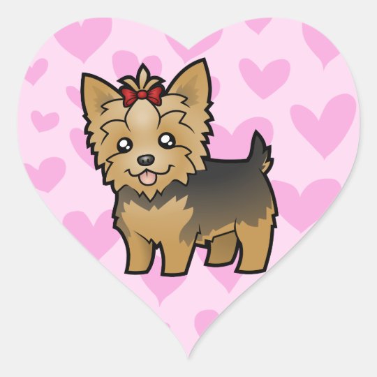 Yorkshire Terrier Love Short Hair With Bow Heart Sticker