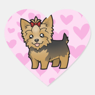 Yorkshire Terrier Love (short hair with bow) Heart Sticker