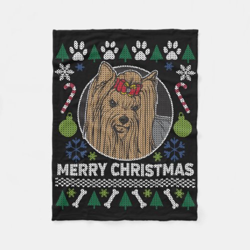 Yorkshire Terrier Merry Christmas Ugly Sweater Fleece Blanket