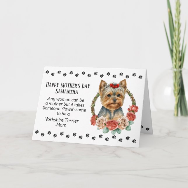 Yorkshire Terrier Mom Mother's Day Verse Holiday Card (Front)
