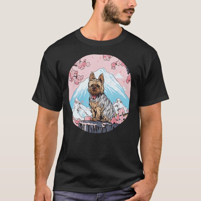 Yorkshire Terrier Mount Fuji Funny Dog Landmark T-Shirt (Front)