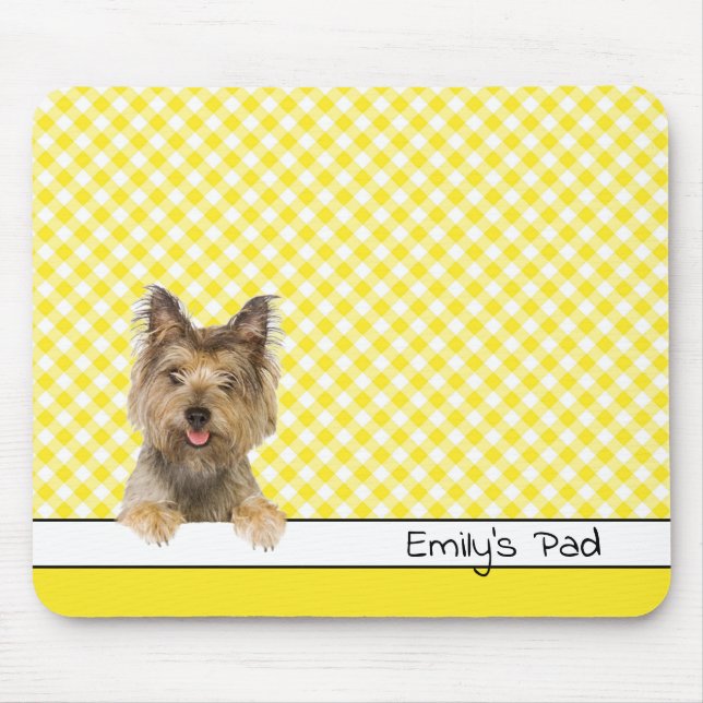 Yorkshire Terrier on Yellow Gingham  Mouse Pad (Front)