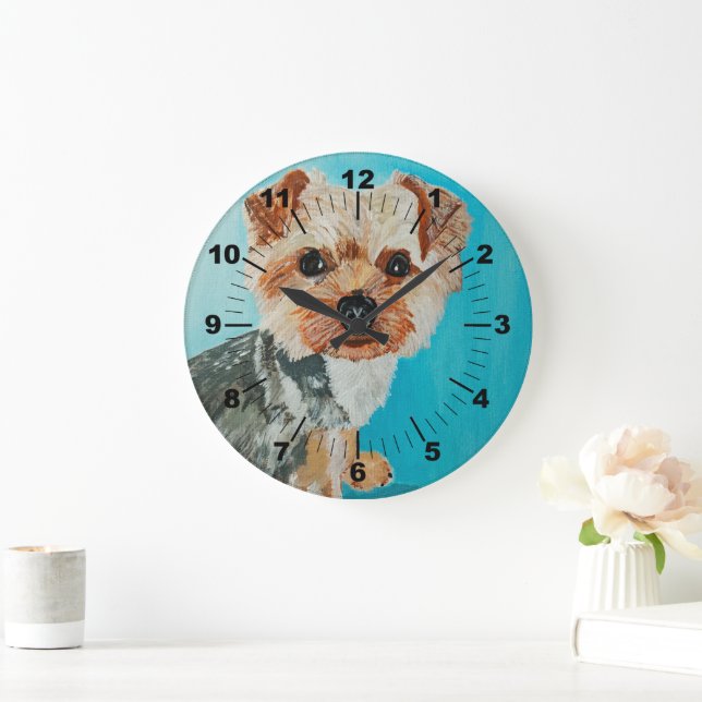 Yorkshire Terrier Painting by Alfred Fox Large Clock (Home)