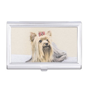 Yorkshire Terrier Painting - Cute Original Dog Art Business Card Case
