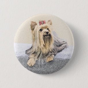 Yorkshire Terrier Painting - Cute Original Dog Art Button