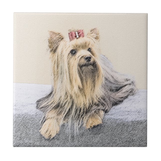 Yorkshire Terrier Painting - Cute Original Dog Art Ceramic Tile (Front)